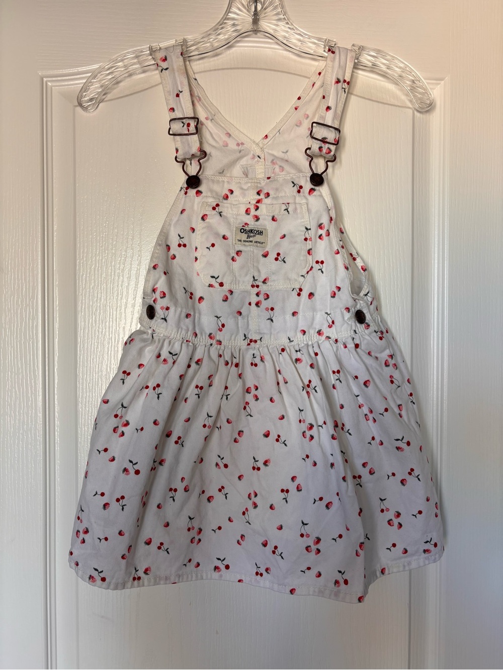 OshKosh B'gosh White Cherry Print Girls' Overall Dress 5T toddler